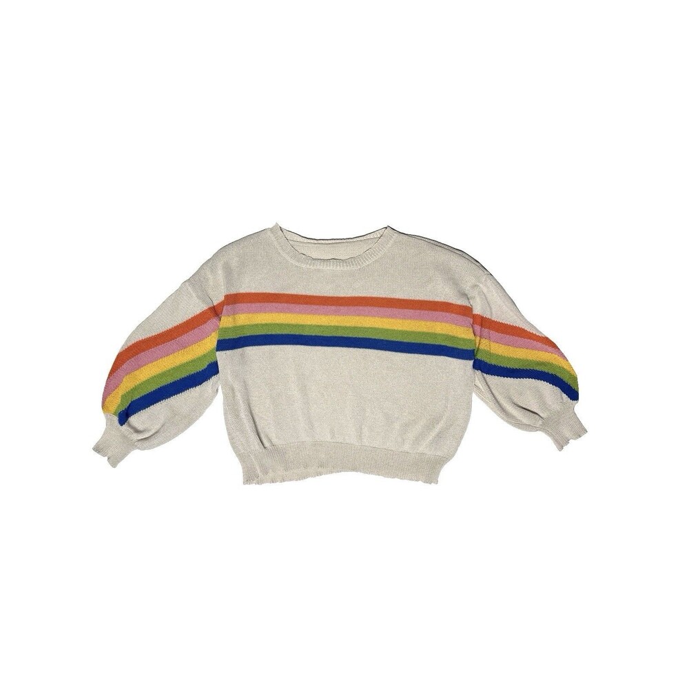 Rainbow Stripe Balloon Sleeve Retro Boho Sweater SHEIN Curve Size 3XL Kidcore